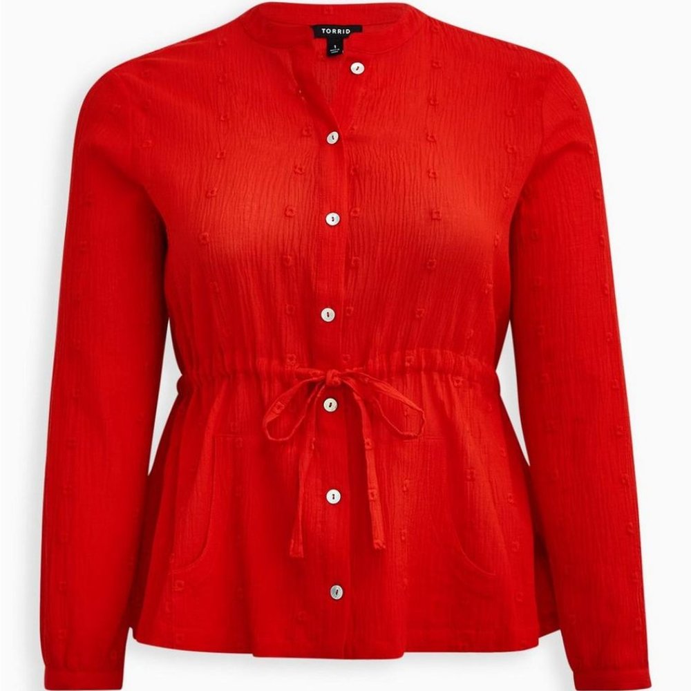 TORRID RED GAUZE EMBROIDERED JACKET SIZE 4